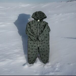 Green Hooded Snowsuit with Black Pattern
